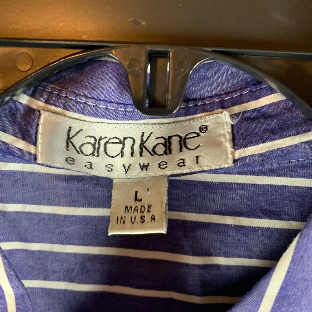 Karen Kane Easywear Women's Blue Striped Long Sleeve Button Up Shirt Size L 9247 - Picture 2 of 7
